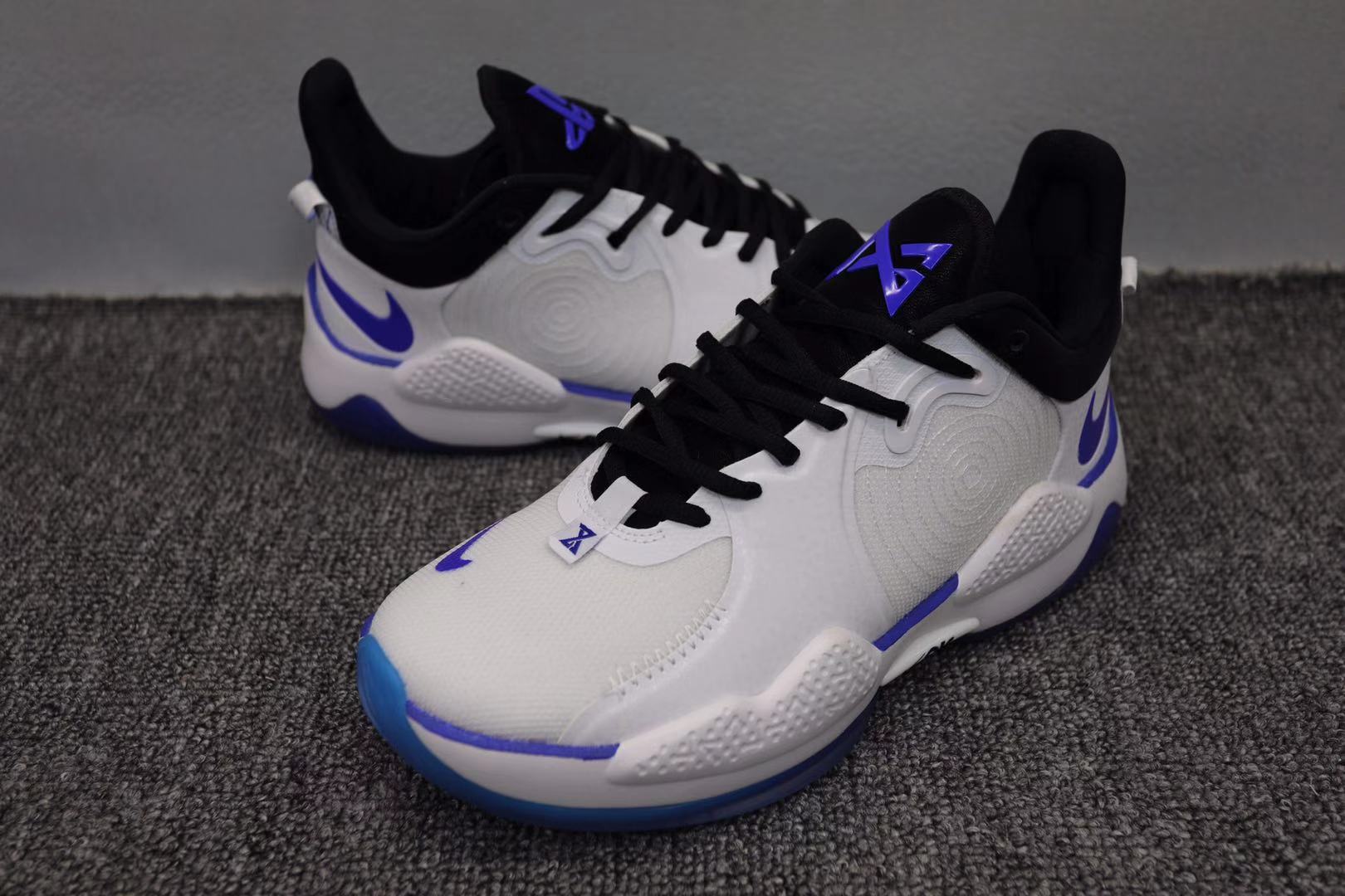 2021 Nike Paul George 5 White Black Blue Basketball Shoes